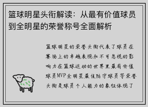 篮球明星头衔解读：从最有价值球员到全明星的荣誉称号全面解析